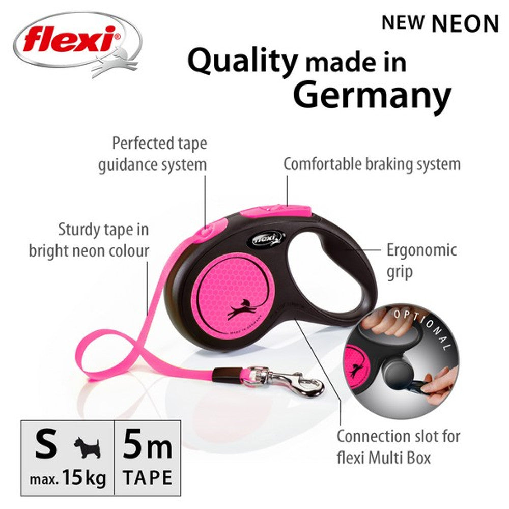 Flexi Neon Retractable Dog Lead - Pink