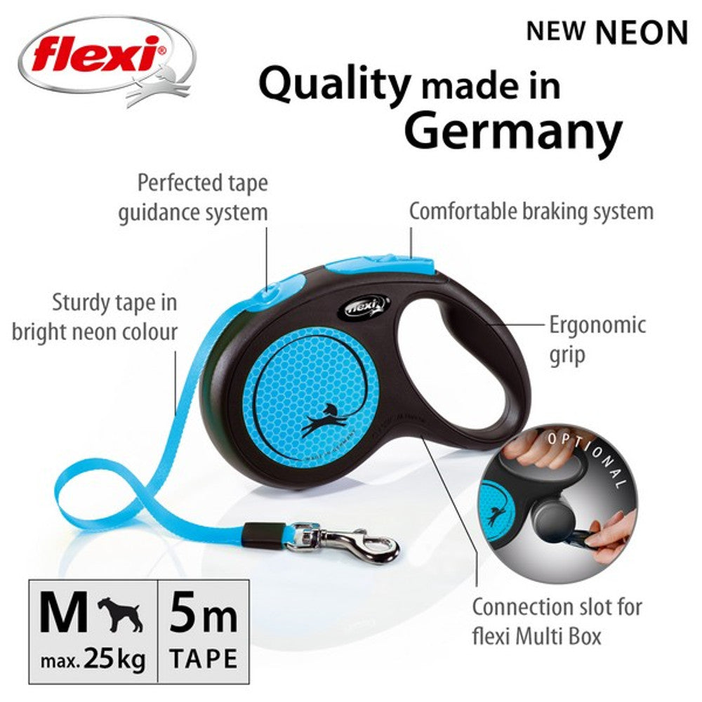 Flexi Neon Retractable Dog Lead - Blue