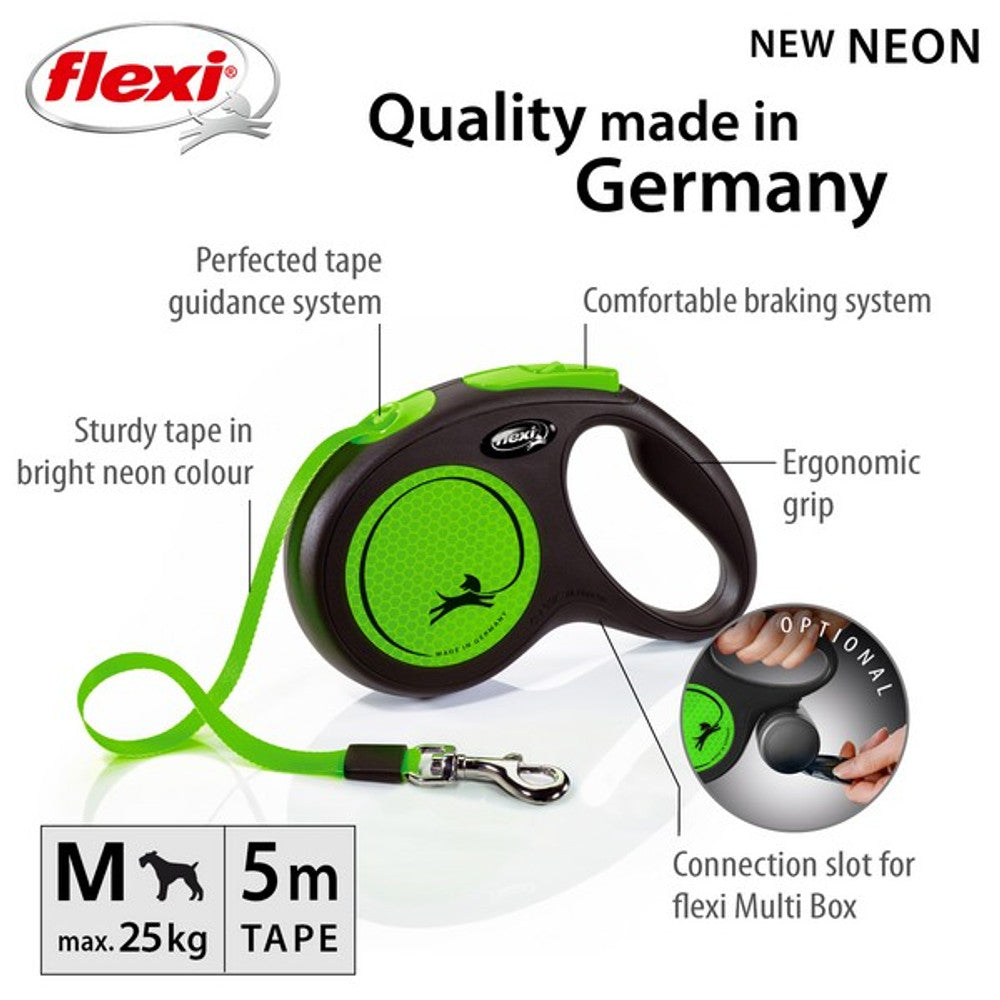 Flexi Neon Retractable Dog Lead - Green